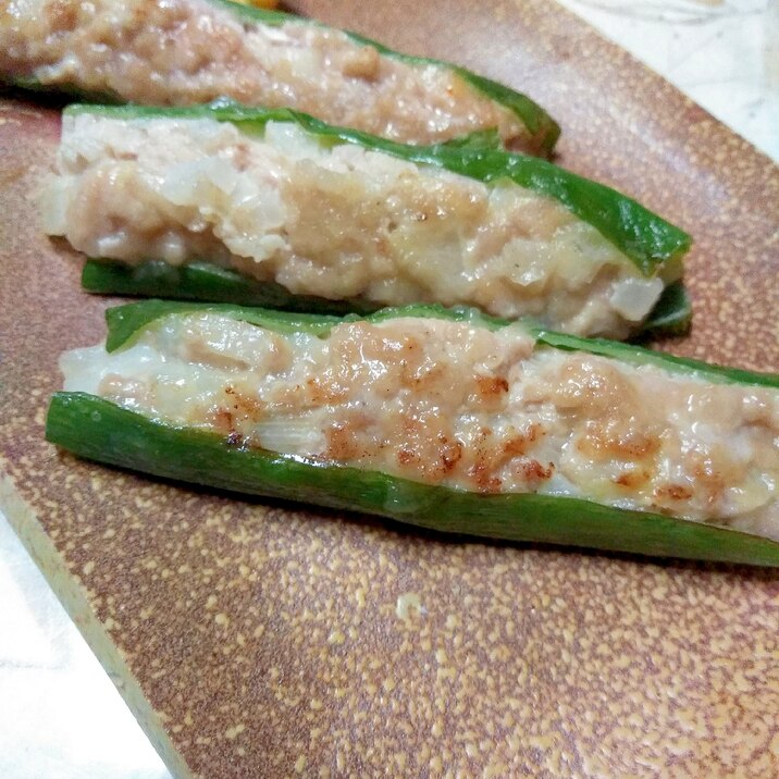 おからパウダー入りねぎの青い部分で肉詰め